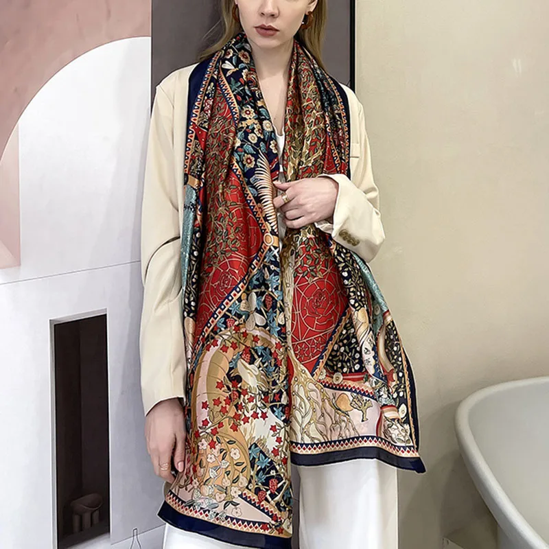 

Striped Printed Silk Scarf Women Long Luxury Big Shawl Neckerchief Multi-purpose Sunscreen Silk Scarf Woman's Accessories Gifts