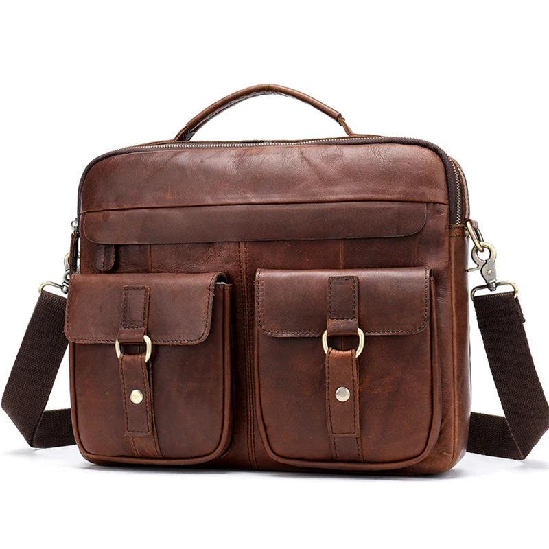 2020 Natural Cow Leather Handbag Men's Briefcase Shoulder bags Brand Vintage Genuine Leather Messenger bag Male Laptop bag New