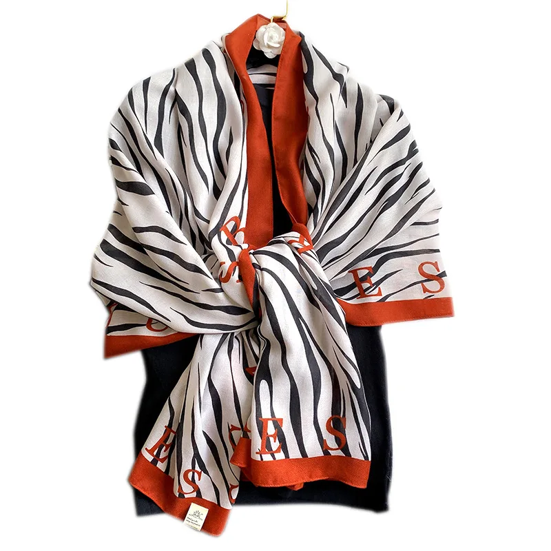 

Women's headband 2020 new cotton scarf luxury brand striped Pashmina warm shawl hijab warm scarf