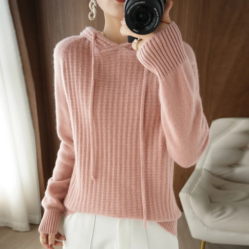 

100% Pure Wool Sweater Women With Fur Collar Pullover Casual Knit Plus Size Tops Autumn and Wwinter Long-sleeved Female Jacket