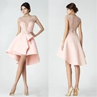 Новые Вечерние платья с аппликацией для выпускного бала, выпускное бальное платье, вечернее платье трапециевидной формы с высоким воротом, без рукавов, длиной выше колена, мини-иллюзия, сатин