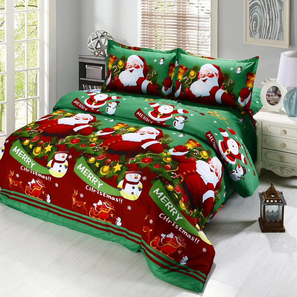 4pcs Christmas Santa Claus Bedding Sets Decorations For Home 3D Printed Cotton Set Duvet Cover Bed Bedclothes | Дом и сад