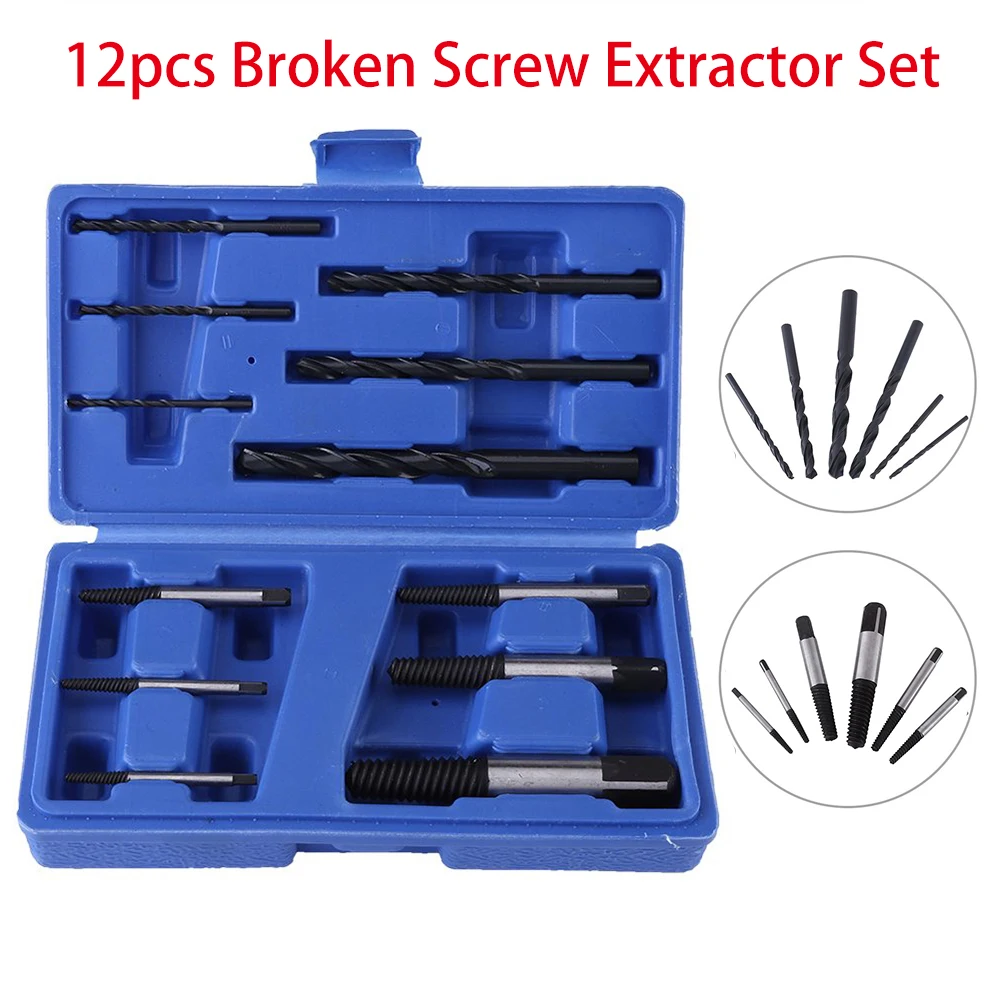 

12x сломанные устройство для извлечения болтов набор серьги-гвоздики Съемник легко с вырезами с HSS сверла