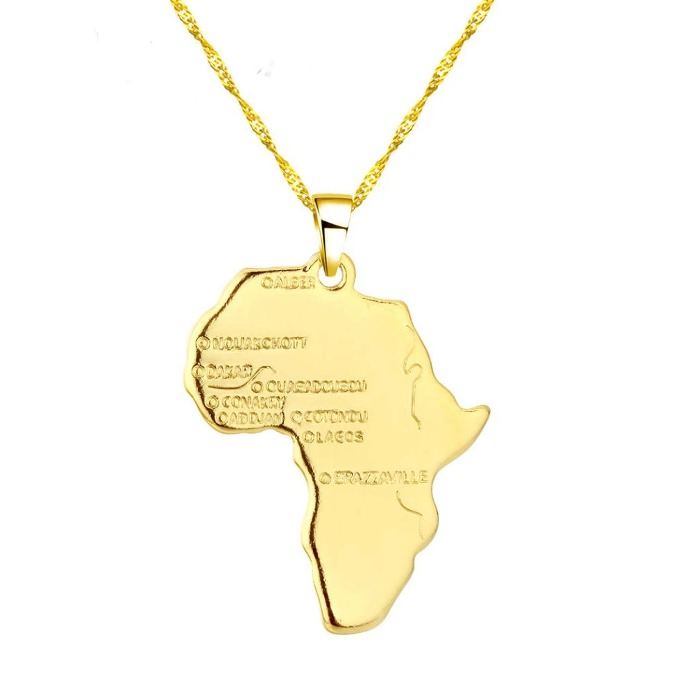 

WANGAIYAO Hip Hop Africa Necklace Gold Color Pendant Chain Wholesale African Map Men Women Trendy Jewelry