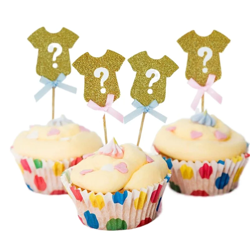 

6pcs Baby Clothes Paper Cupcake Topper Boy Girl Gender Revealed Baking Flash Gold Dessert Table Baby Shower Decorations Supplies