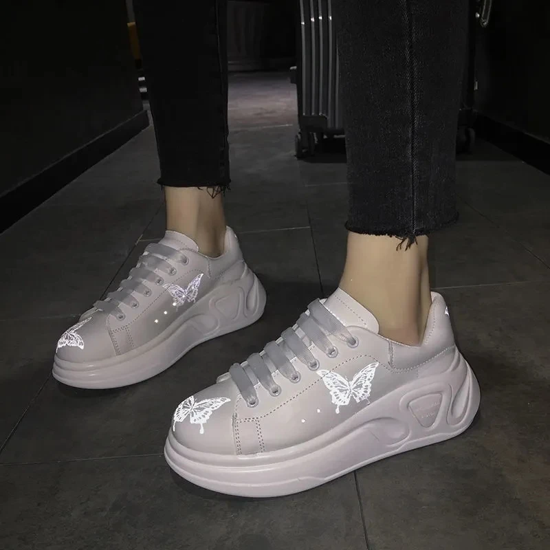 

Fashion Thick-soled Women's White Shoes Increase Short Fat Ladies Sneakers 2021 Spring And Autumn New Butterfly Casual Shoes