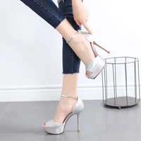 12cm concise full dress party sexy fetish high stripper heels platform sandals pole dance shoes elegant pointed toe models show