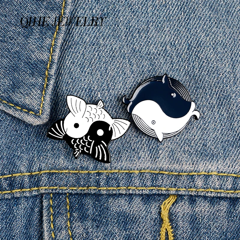 

QIHE JEWELRY Tai Chi Yin Yang Fish Pins Taoist Kung Fu Enamel Pins Cute Brooches Badges Denim Clothes Bag Pins Gifts for Friends