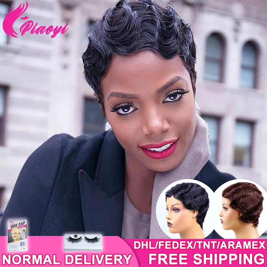 

Pixie Cut Wig Short Human Hair Wigs For Black Women Finger Wave Wig Remy Human Hair Wig Cheap Wig With Free Shipping For Party