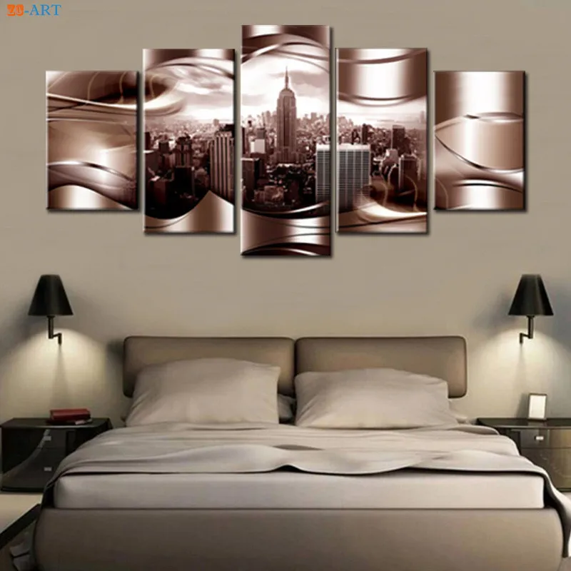 Печатный плакат с изображением города Нью Йорка 5 панелей на холсте модульные