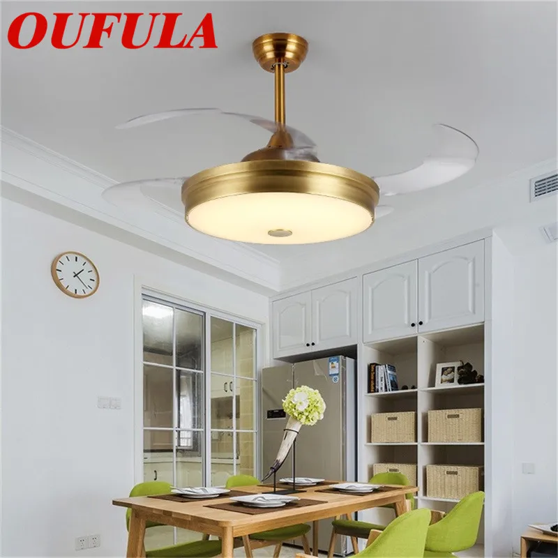 

OULALA Brass Ceiling Fan Lights With Invisible Fan Blade Remote Control Contemporary Creative Decoration For Home Office