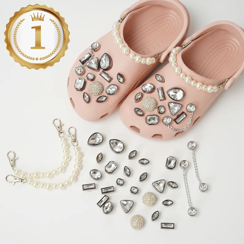 

Роскошные украшения Стразы Croc, дизайнерские украшения «сделай сам», цепочка с жемчугом для обуви, украшение для Croc Jibbi, детские подарки для м...