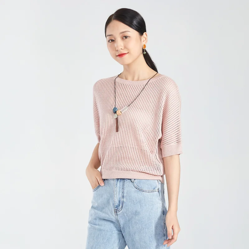 IEF Autumn Women Fashion Solid Knit Sweater Female Half Sleeve O-neck Pullover Tops 0601J-D8036-5- | Женская одежда