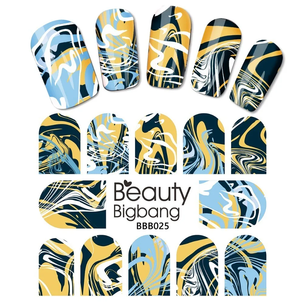 

BeautyBigBang 1 Sheet Nail Sticker Water Slider Decoration Marbling Lines Theme Design Manicure DIY Nail Art Decorat
