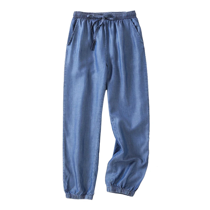 

Tencel Women Jeans Summer New High Waist Solid Ankle Length Lady Elegant Pants Thin Elegant Casual All Match Female Jeans