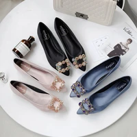 silk fabrics women flat fashion crystal slip on shoes female high quality pointed toe women wedding dress shoe size 34 45