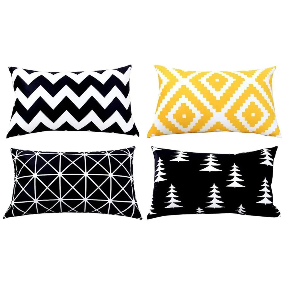 

Nordic Style Pillowcase Black White Geometric Rectangle Peach Skin Pillow Case Sofa Soft Cushion Cover Home Office Decoration