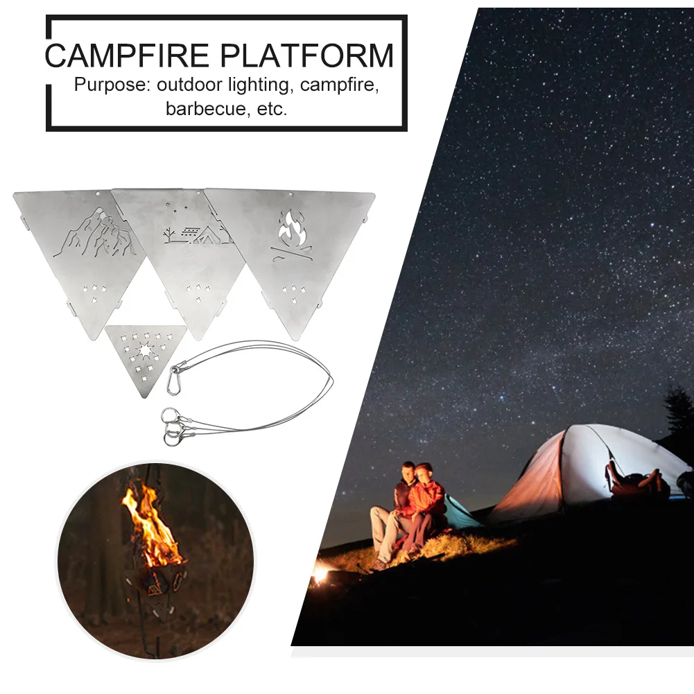 

Stainless Steel Camping Picnic Burning Stoves Campfire Hanging Triangle Stoves Barbecue Bonfire Wood Charcoal Burning Furnace