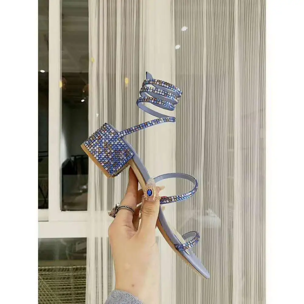 Сандалии женские классические со змеиным принтом плоская подошва толстый каблук