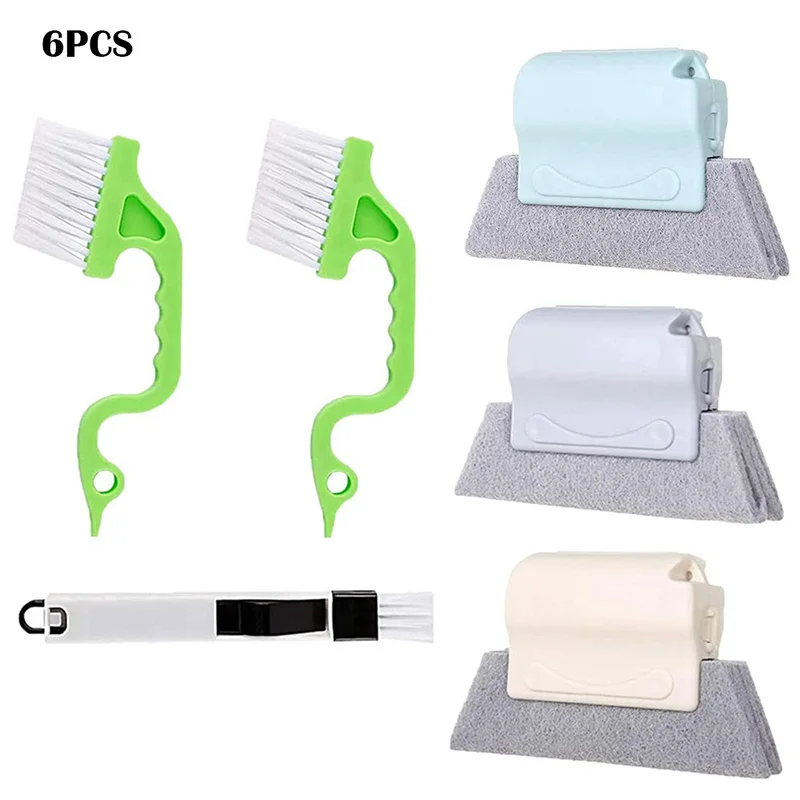

6 Pcs Magic Window Cleaning Brush, Hand-Held Window Groove Cleaning Brush Scouring Pad Material Groove Cleaning Crevice Tool