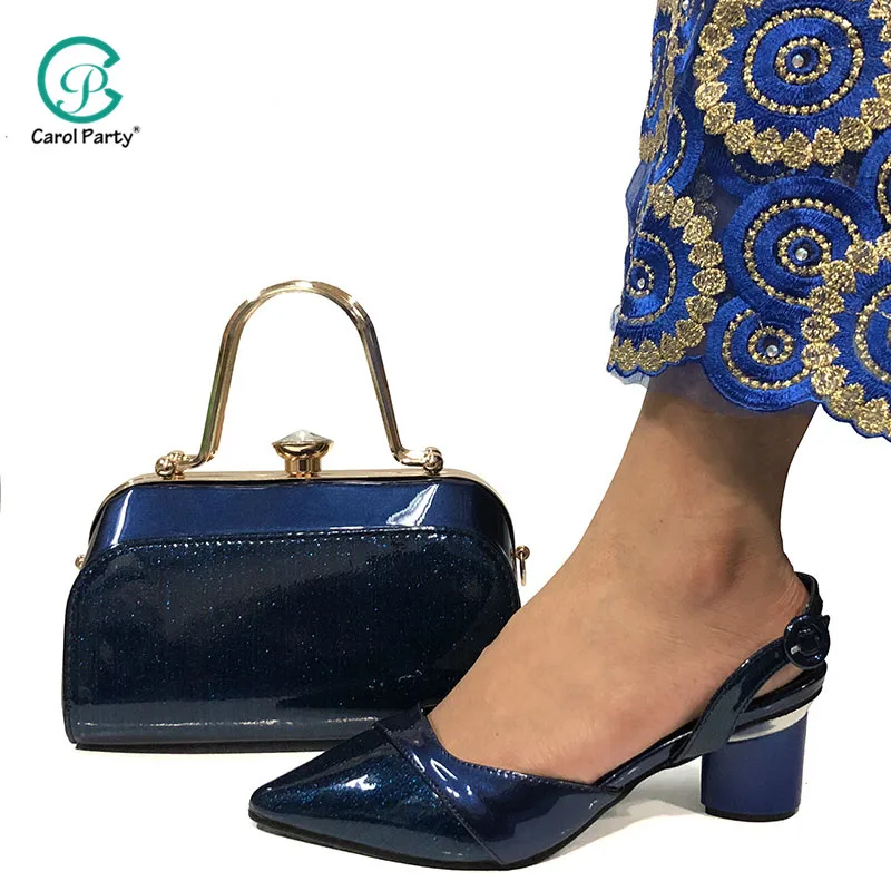 

Свадебные женские синие элегантные туфли и сумочка; Новинка 2020 года; итальянский дизайн; комплект из туфель и сумочки в африканском стиле