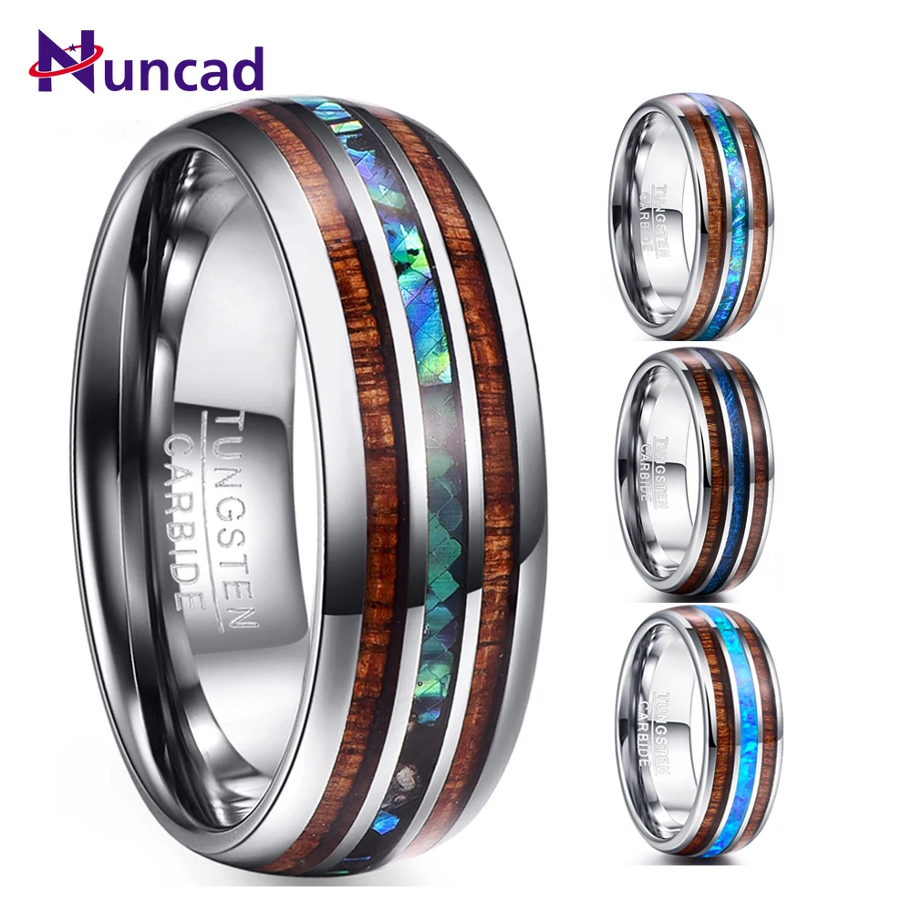 

Nuncad 8mm Hawaiian Koa Wood and Abalone Shell Tungsten Carbide Rings Wedding Bands for Men Comfort Fit Size 5-14 Good Quality