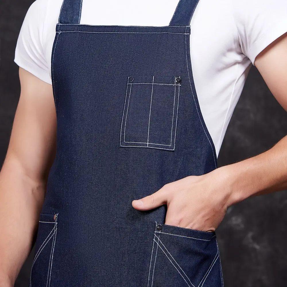 Кухонный джинсовый фартук чистый черный цвет для приготовления пищи мужчин и