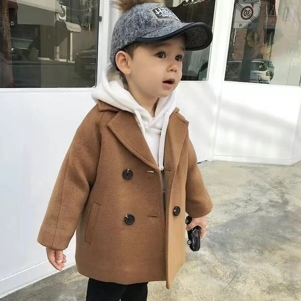

Spring Grid Jackets Boys girls Woolen Double-breasted Baby Boy Trench Coat Lapel autumn Kids Outerwear Coats Wool Coat Overcoat