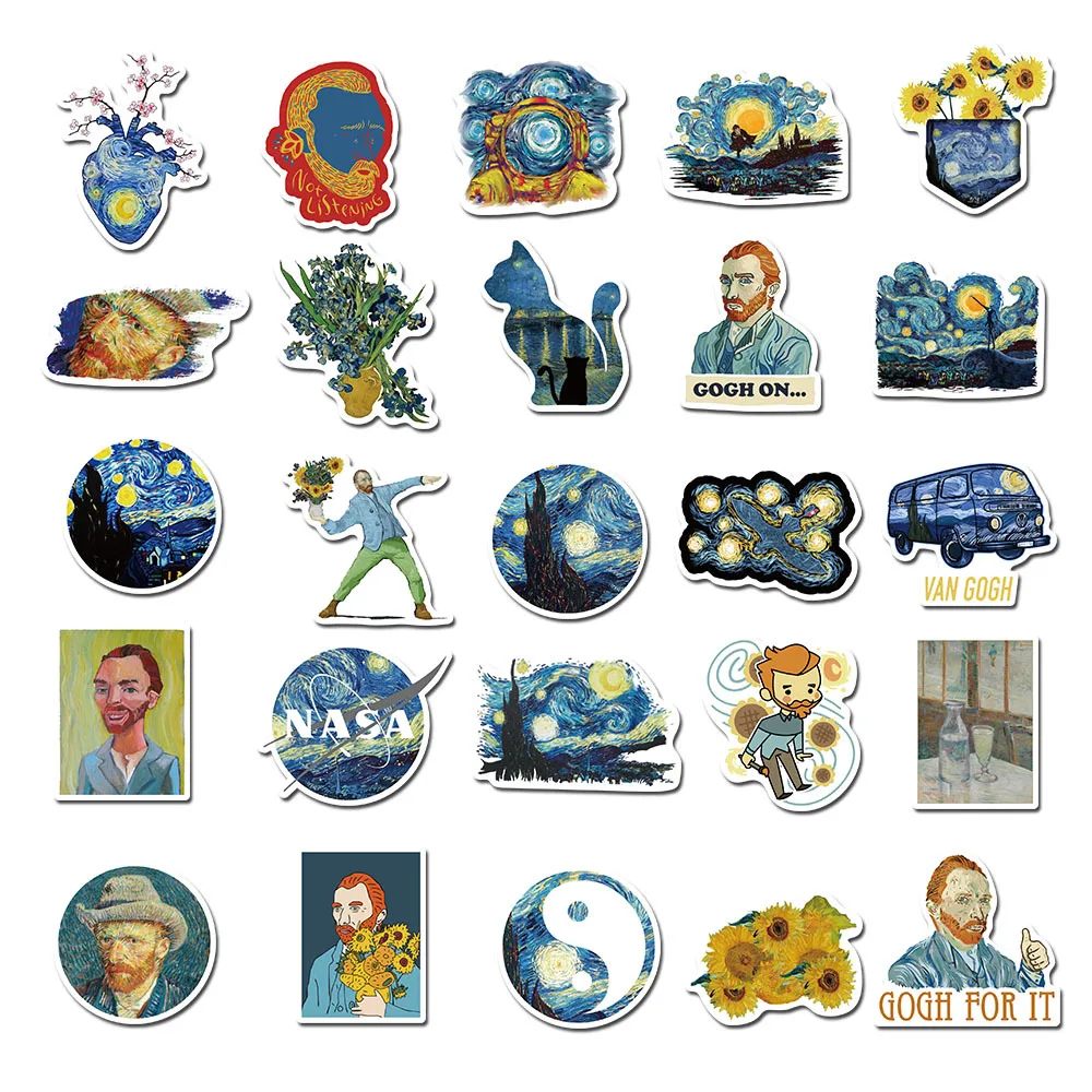 

40PCS Van Gogh Aesthetic Stickers Works Art Starry Night Style Decal Laptop Suitcase Skateboard Helmet Luggage Phone Stickers