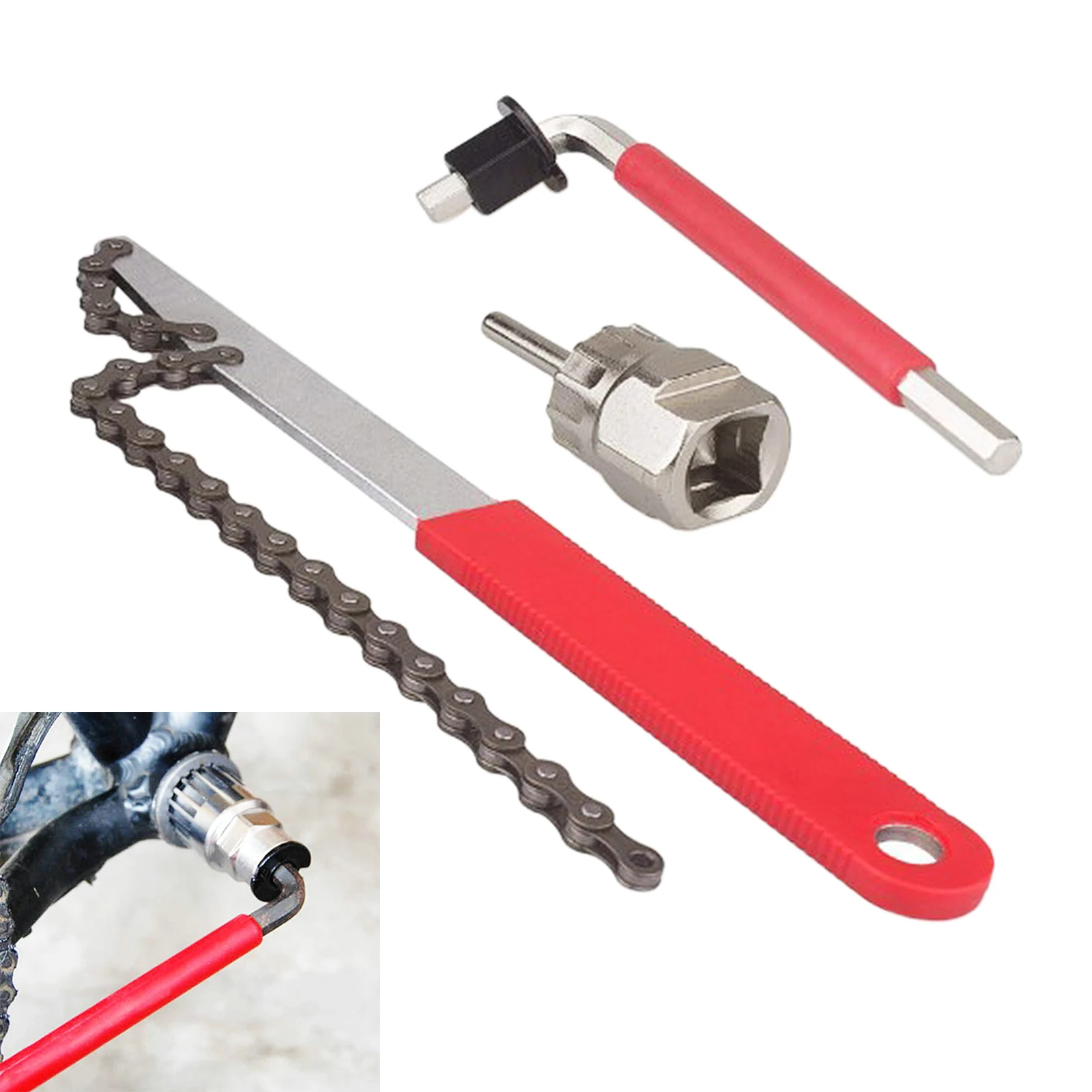 

3pcs Bicycle Cassette Removal Tools Bike Chain Whip Cassette Lockring Sprocket Remover Repair for 7, 8, 9, 10 Speed Cassettes