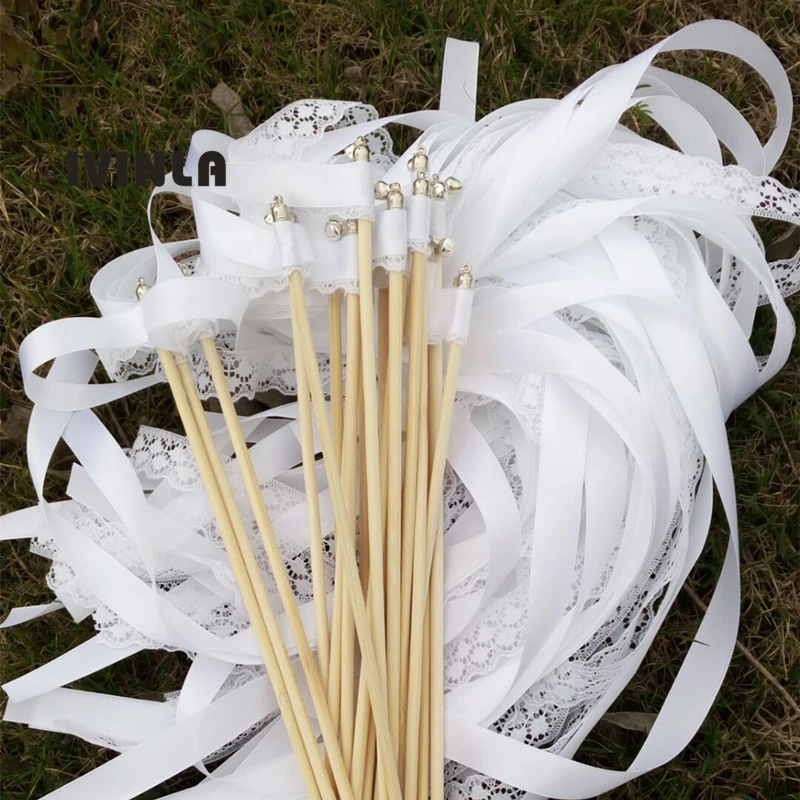 Бесплатная доставка (50 шт./лот) Стильная белая лента свадебные палочки с