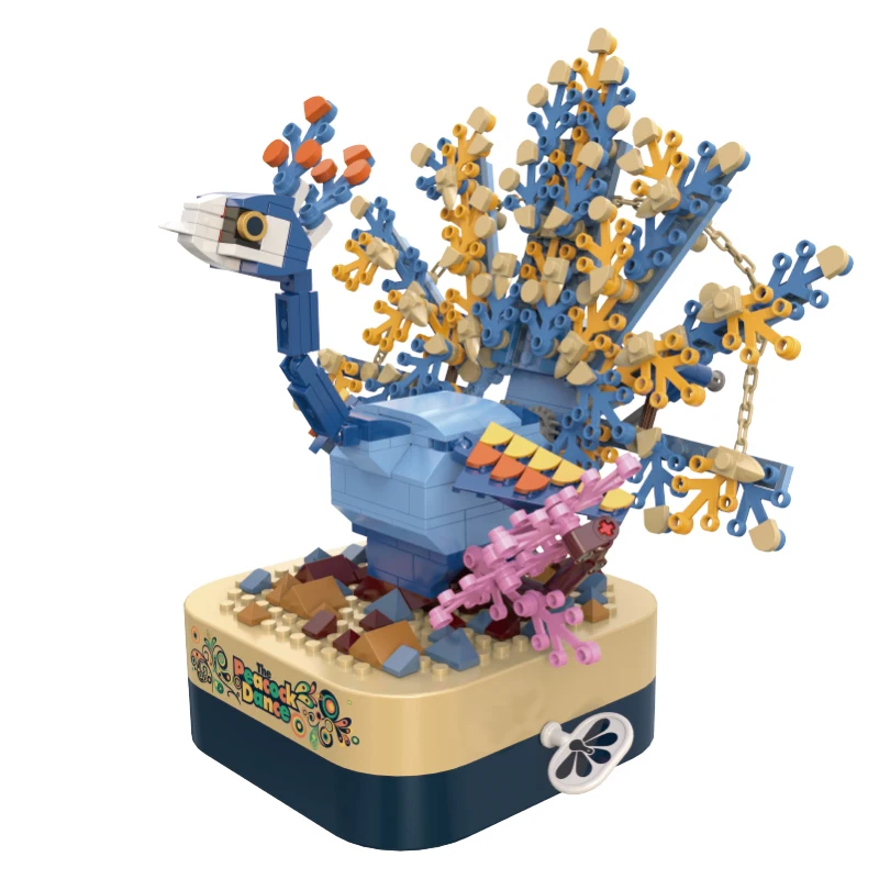 

The Peacock Dance Christmas Valentine's Day Rotating music box Model Building Blocks Bricks toys Girls birthday Gifts