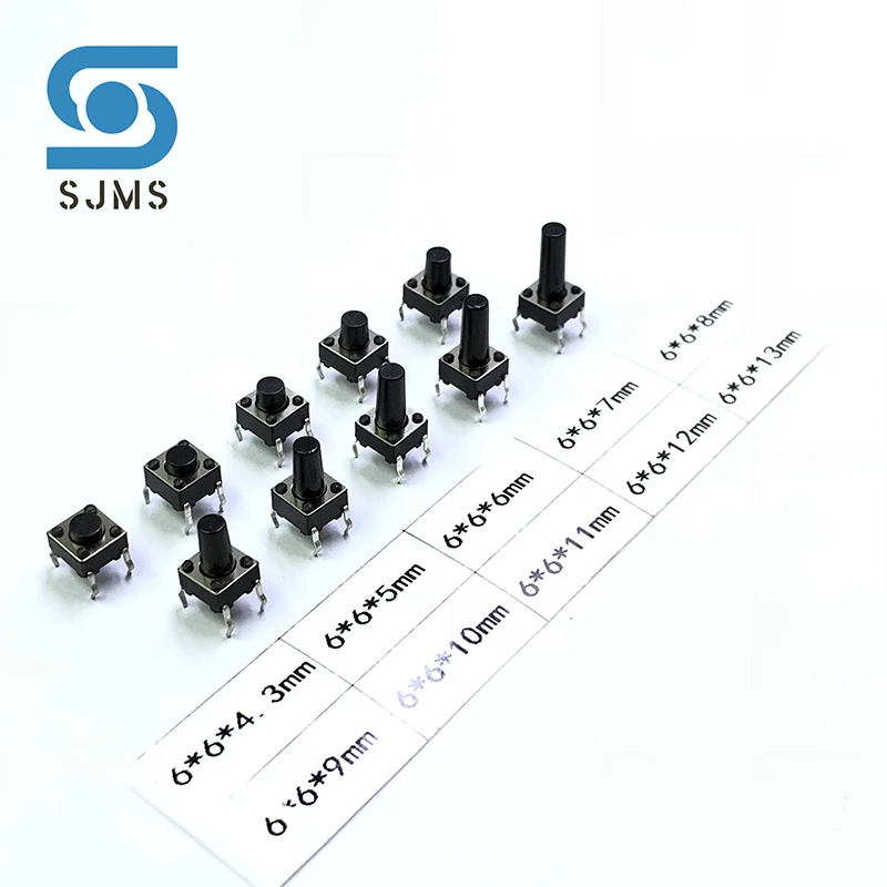 

SJMS 20PCS Tact Tactile Push Button Switch 6X6 6*6*4.3/5/6/7/8/9/10/11/12/13mm DIP 4P Micro Switch 6X6 Key Switches For Arduino