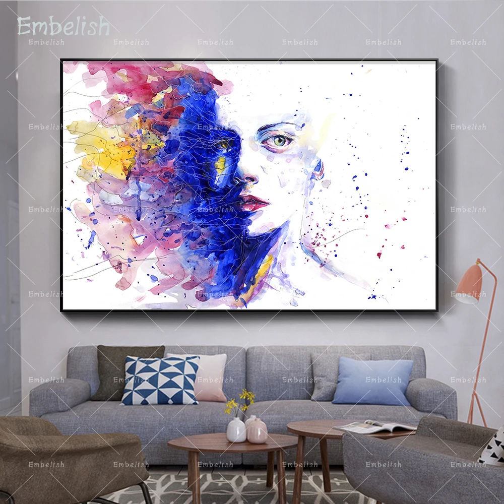 

Embelish 1 Pieces Watercolor Hot Woman Abstract Colorful Face HD Canvas Paintings Home Decor Wall Art Pictures For Living Room