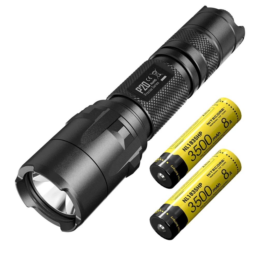 NITECORE P20 Тактический светильник CREE XM-L2 Макс 800 Люмен двойной переключатель задний фонарь наружный фонарь дальность луча 210 м поисковый светильник - Испускаемый цвет: P20 NL1835HPx2