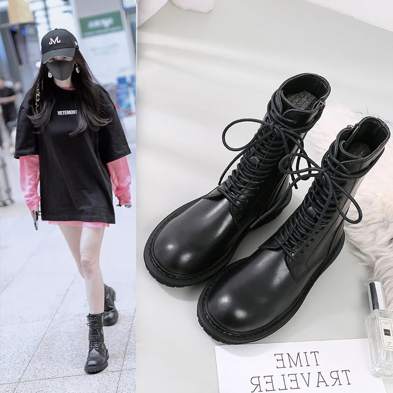 Женские короткие ботинки Koovan новинка 2020 из натуральной кожи на плоской подошве с