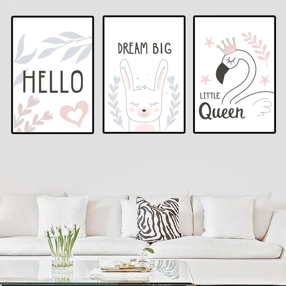 Милый белый кролик Лебедь Картина на холсте HELLO LITTLE QUEEN настенный плакат девушка