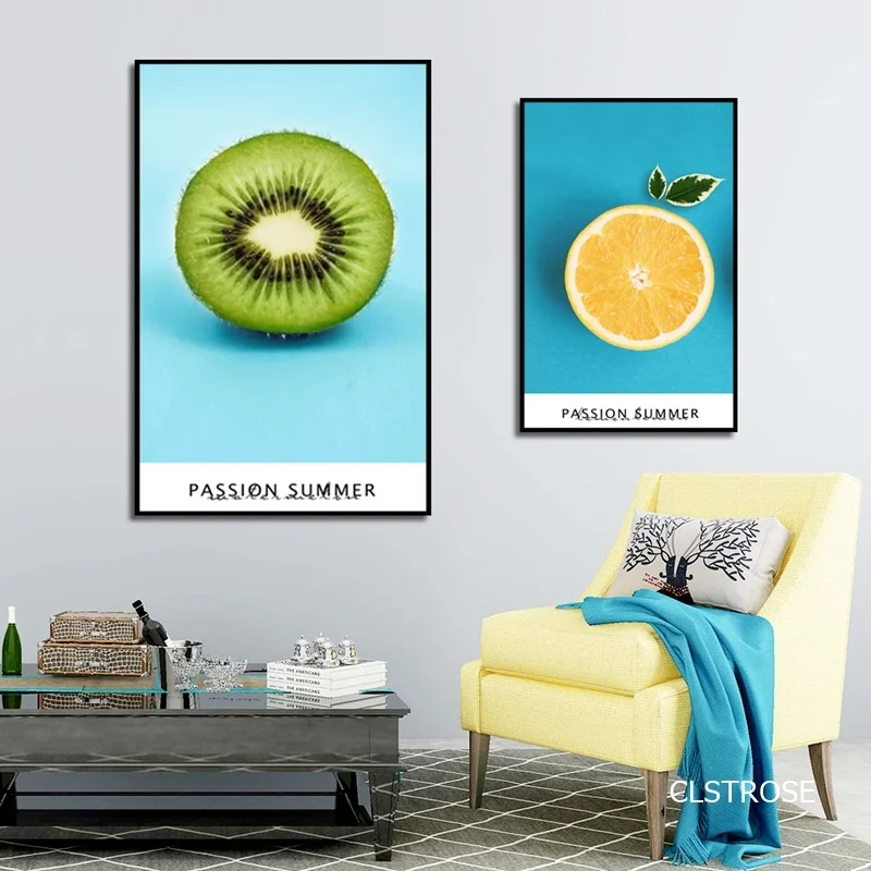 

Nordic Contracted Refreshing Fruit Kiwi Watermelon Lemon Posters Canvas Pictures For Living Room Home Decor Painting Unframed