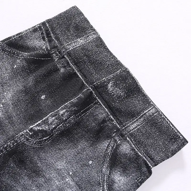 

Q1FF Women Imitation Distressed Denim Jeans Leggings High Waist Slim Elastic Yoga Pencil Pants