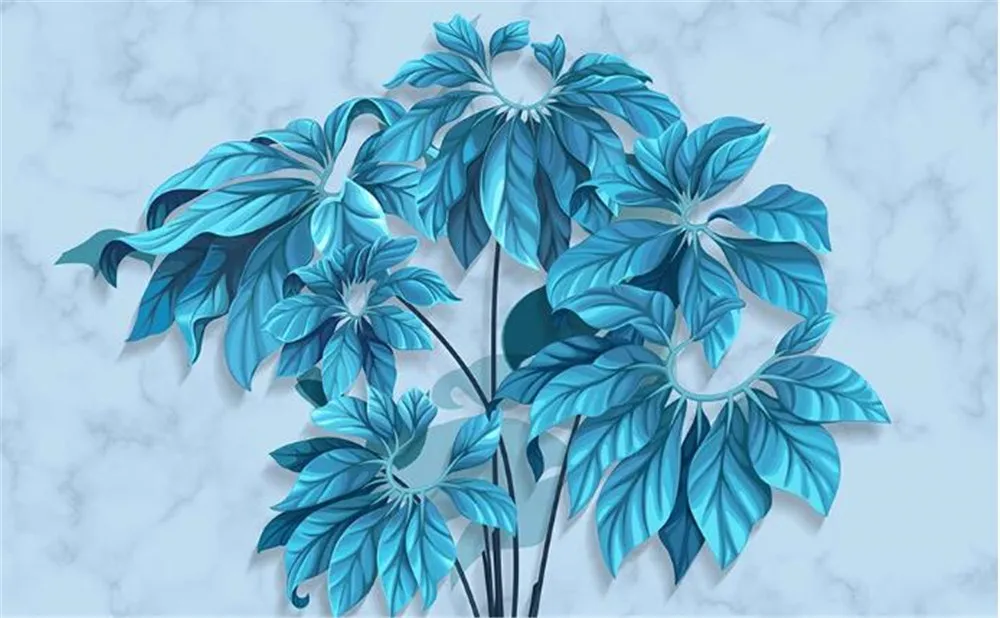 

Custom 3D wallpaper mural Nordic hand-painted tropical plant background wall mural