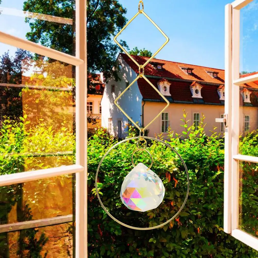

Ball Iron Ring Crystal Suncatcher Prisms Hanging Rainbow Chaser Hanging Crystals Prism Suncatcher Window Curtains Pendant Home