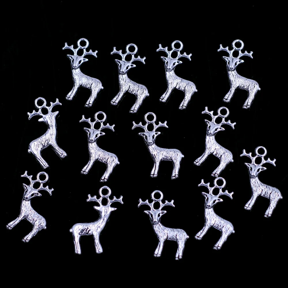 

20Pcs Pendant Christmas Reindeer Deer Animal Metal Silver Tone For Charms Necklaces Jewelry DIY Findings 24x19mm