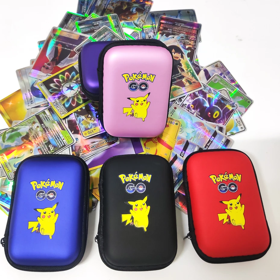 Pokemon Pikachu-soporte para tarjetas de juego franc&eacute;s, estuche r&iacute;gido para tarjetas, caja de almacenamiento para auriculares, 50 unidades-0