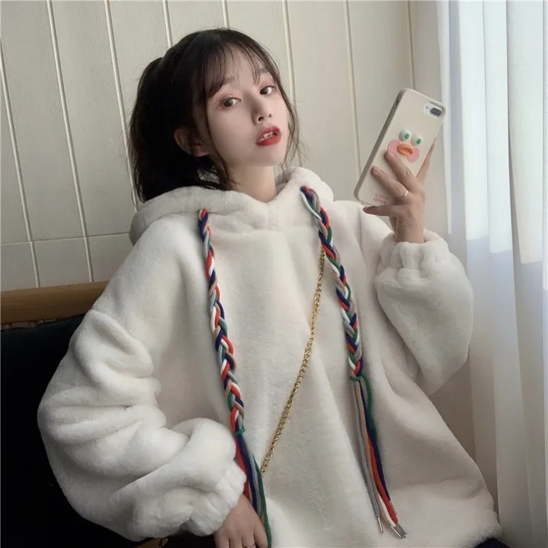 

Thicken Plus Velvet Women Hoodies 2020 Autumn Winter New Female's Hooded Sweatshirts Ladies Streetwear Casual Pullovers Outware