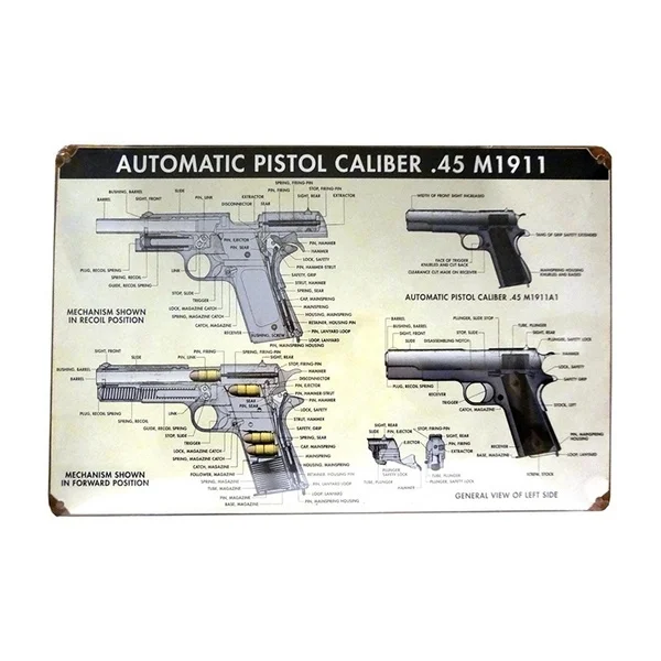 

Vintage Retro Automatic Caliber .45 M1911 Premium Tin Sign Plaque Poster Kitchen Home Wall Decor 20X30CM Tin Sign