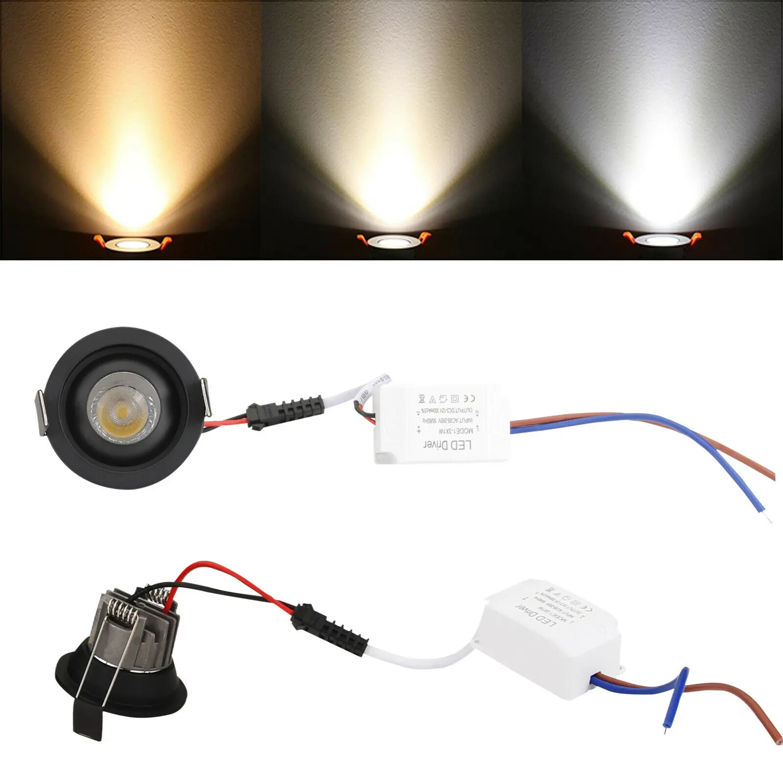 10pcs Dimmable LED COB Recessed Ceiling Downlight Black 3W Spot light Lamp 30W Equivalent Incandescent lamp +Driver 110V 220V