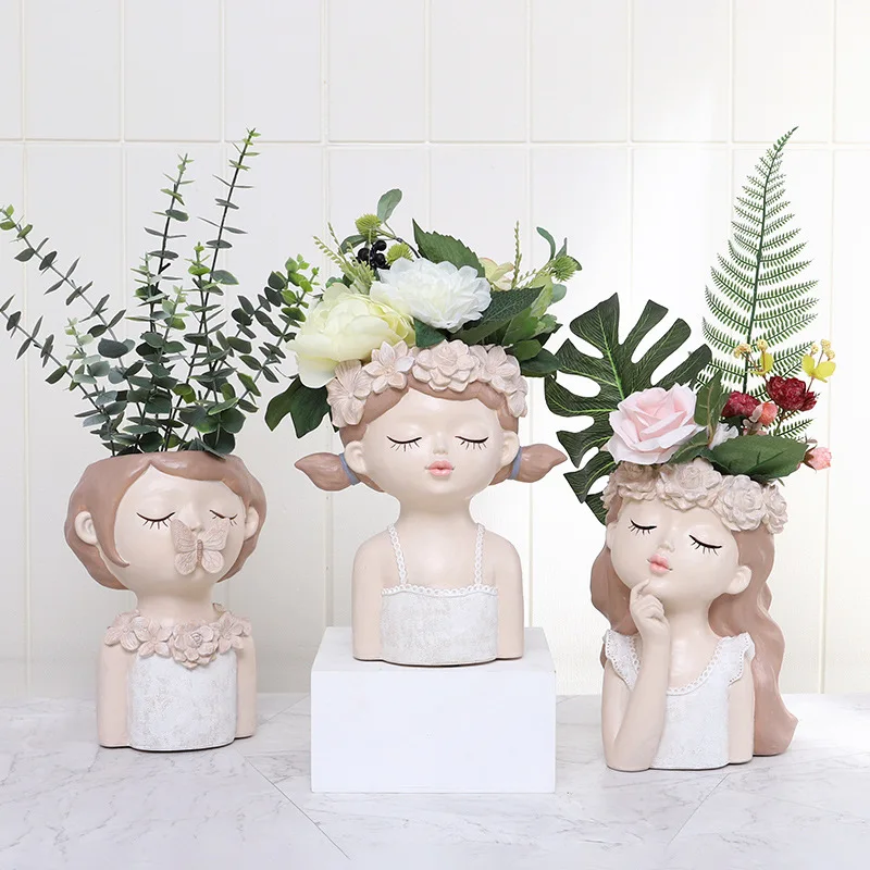 

Portrait Girl Flower Pot Succulent Flowerpot Characters Potted Humanoid Vase European Resin Home Decor Planter Art Ornaments