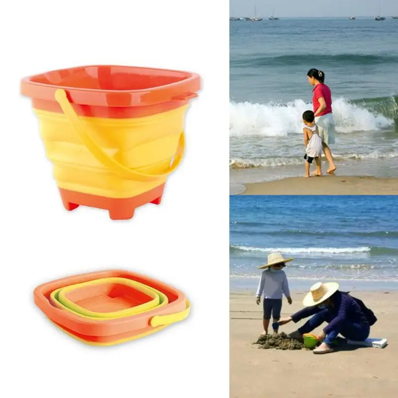 

Portable Children Beach Bucket Sand Toy Foldable Collapsible Plastic Pail Multi Purpose Summer Playing Storage