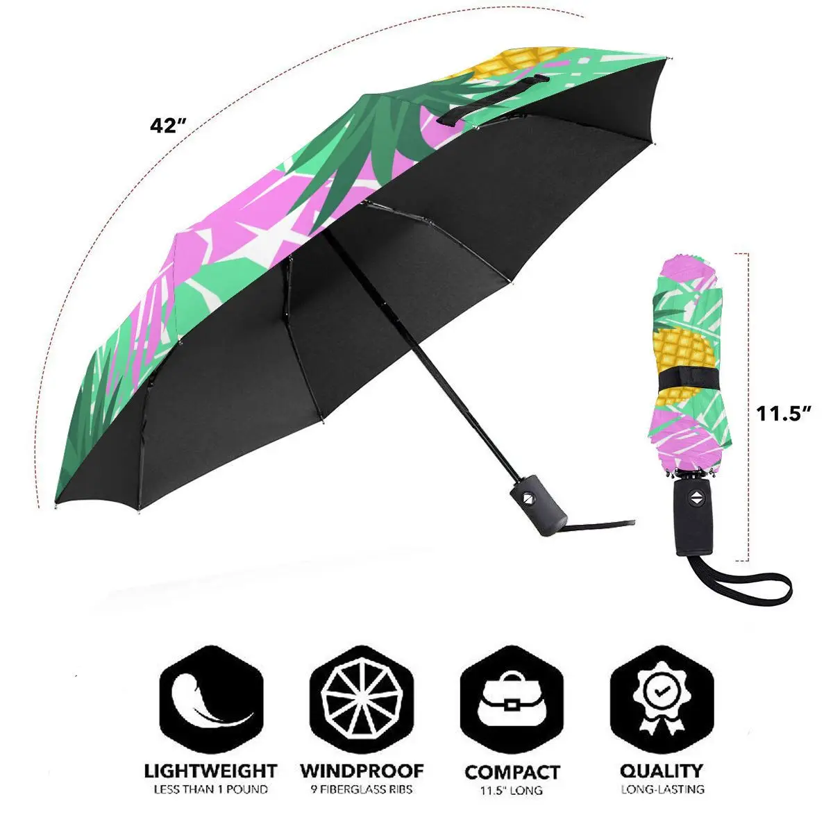 Online Ombrello Automatico Pieghevole Resistente Al Vento Foglie Tropicali Automatiche Ananas Verde Menta Ombrelli Antivento Pioggia Per Uomo Ombrellone