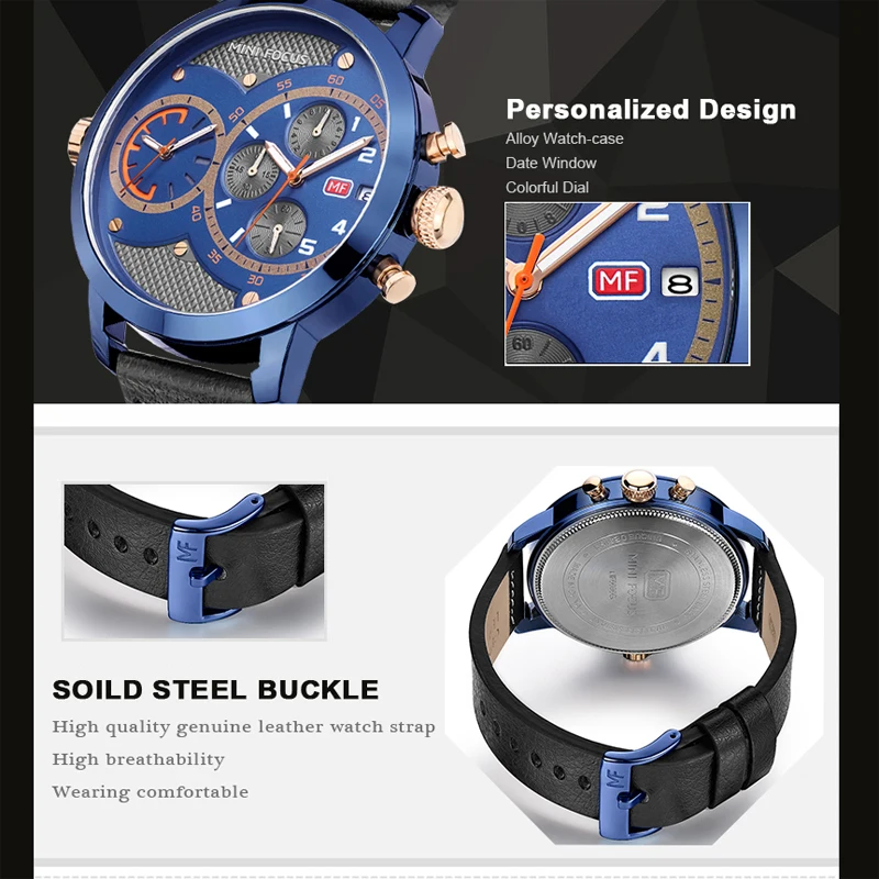 Мини фокус несколько часовых поясов кварцевые часы мужские кожаные повседневные